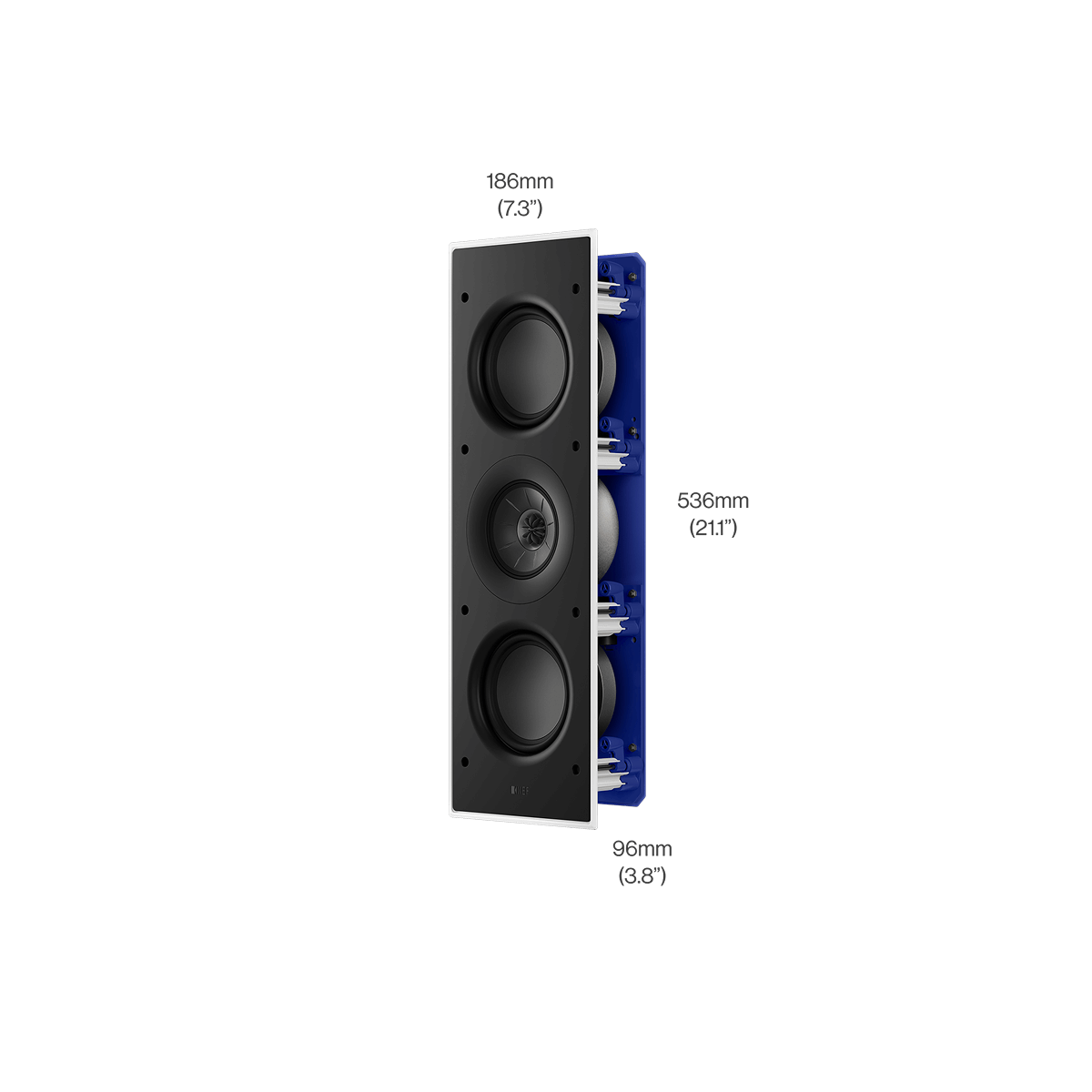 KEF Ci3120QLM-THX – skrått forfra med mål