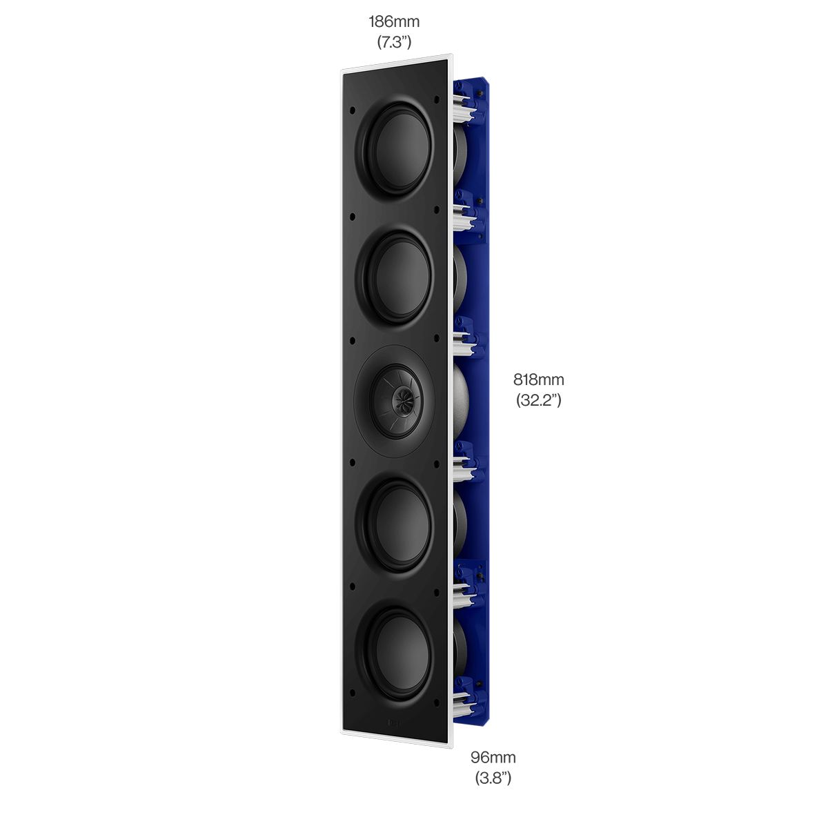 KEF Ci5120QLM-THX – skrått forfra med mål